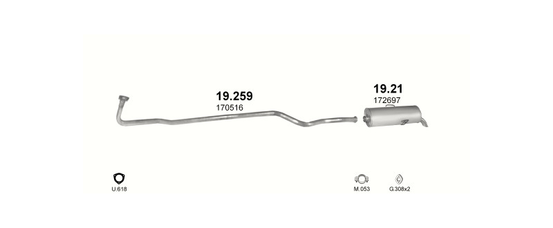 Schéma výfukového systému PEUGEOT 106 1.1 – Sestava 2