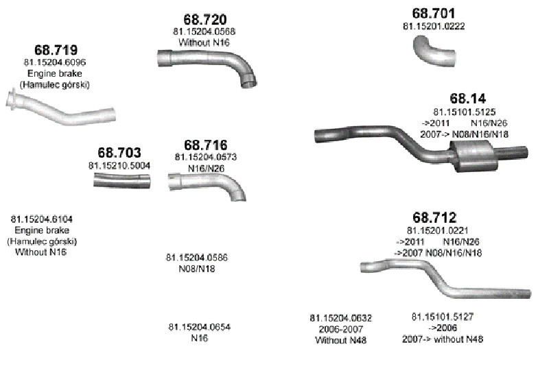 Schéma výfukového systému MAN TGM 6.9 – D0836 LFL ; N08/N16/N18/N26/N28/N48