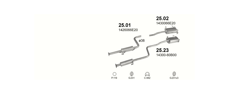 Schéma výfukového systému SUZUKI SWIFT 1.3 – 1.3i HB 3D