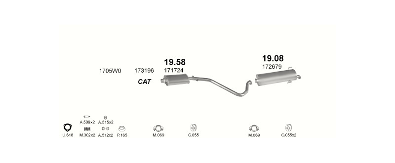 Schéma výfukového systému PEUGEOT 306 1.6 – manuální převodovka – sestava 1