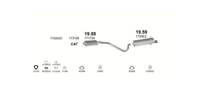 Schéma výfukového systému PEUGEOT 306 1.6 – manuální převodovka – sestava 2