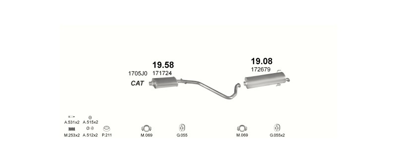 Schéma výfukového systému PEUGEOT 306 1.8 – Sestava 2
