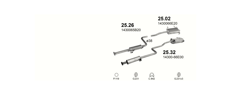 Schéma výfukového systému SUZUKI SWIFT 1.3 – 1.3i HB 5D