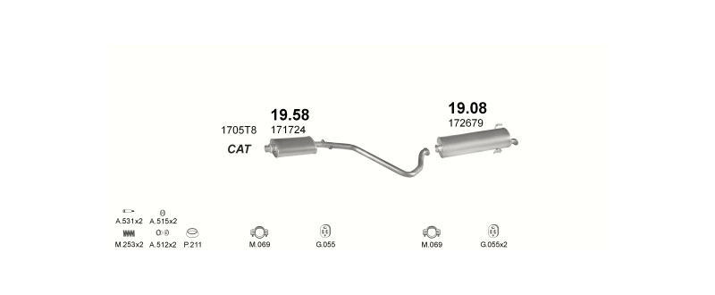 Schéma výfukového systému PEUGEOT 306 1.8 – Sestava 2