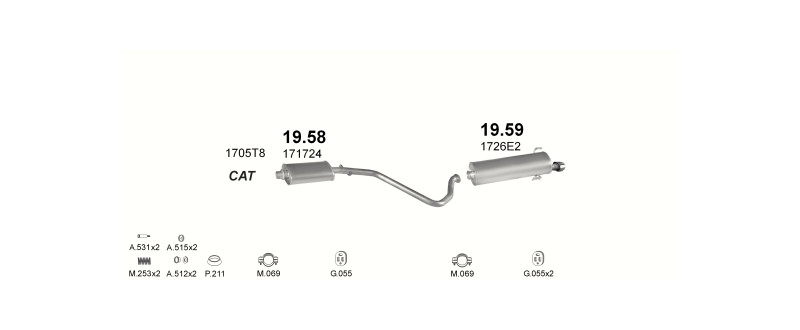Schéma výfukového systému PEUGEOT 306 1.8 – Sestava 3