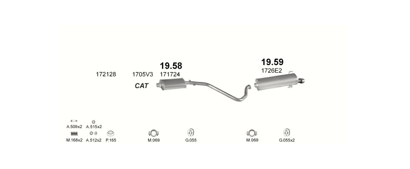 Schéma výfukového systému PEUGEOT 306 1.8 D – Sestava 3