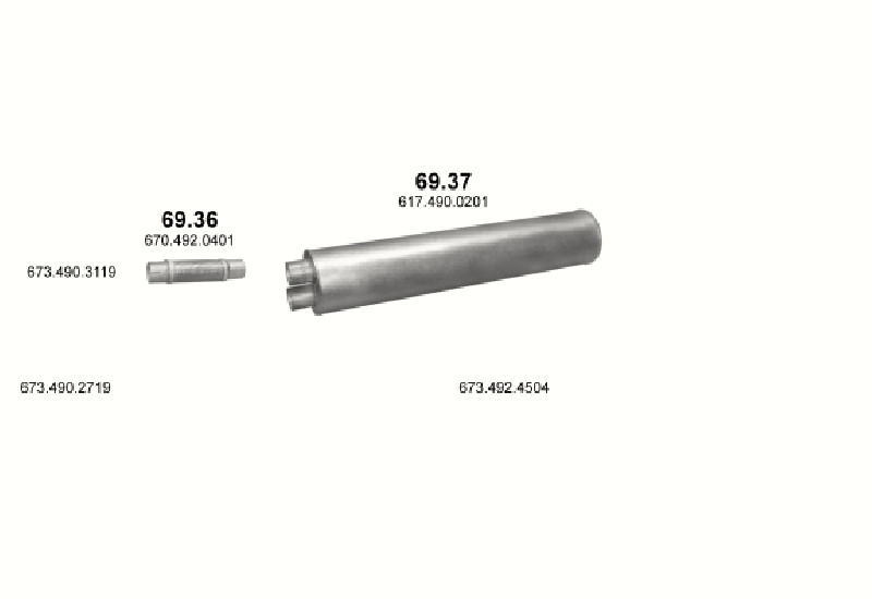 Schéma výfukového systému MERCEDES 6-9 T 709/709 K/809/809 K – 709 - WB 3090, 3640, 4190 ; 709 K - WB 3090 ; 809 - WB 3150, 3360, 3700, 4250, 4900 ; 809 K - WB 3150 – sestava 2