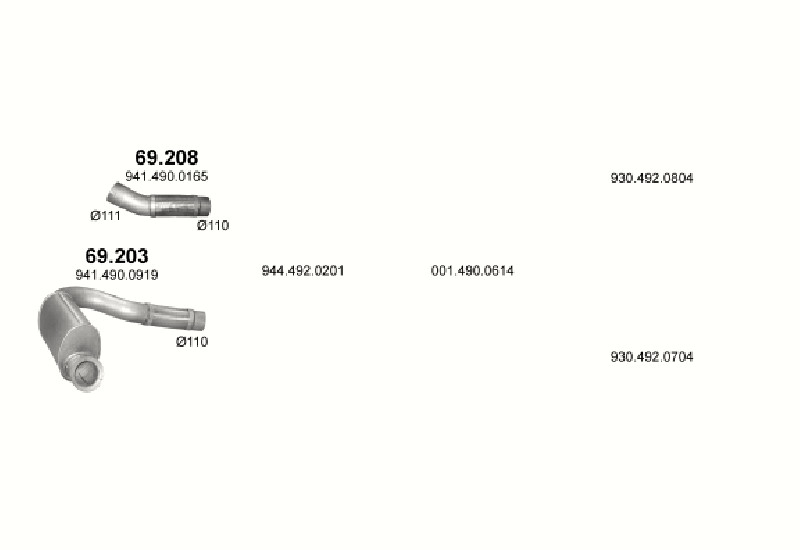 Schéma výfukového systému MERCEDES AXOR 12.0 – 4X2 ; 6X4 ; 6X2/2 ; 6X2/4 ; 8X4 – sestava 3
