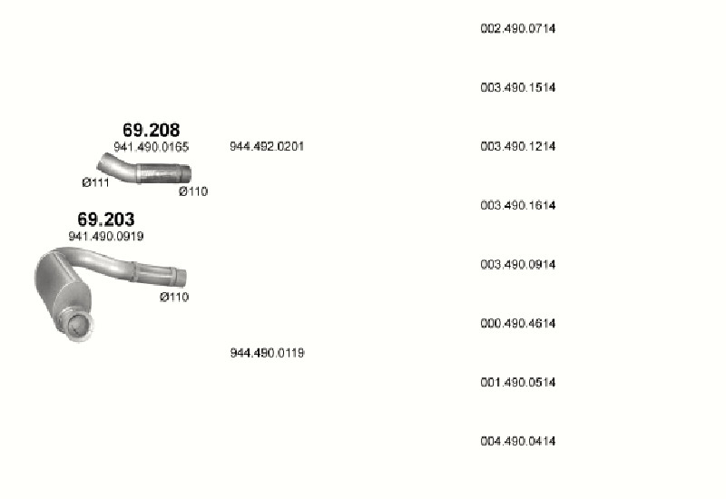 Schéma výfukového systému MERCEDES AXOR 12.0 – 4X2 ; 6X4 ; 6X2/2 ; 6X2/4 ; 8X4 – sestava 4