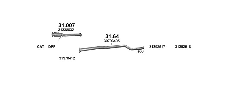 Schéma výfukového systému VOLVO S60 II 2.0 D – 2.0 D – sestava 6