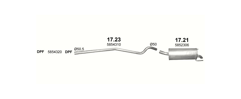 Schéma výfukového systému OPEL ASTRA H GTC 1.3 D – 1.3 CDTi Turbo Diesel (3 doors) – sestava 2