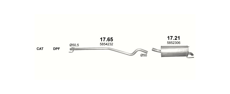 Schéma výfukového systému OPEL ASTRA H 1.7 D – 1.7 CDTi Turbo Diesel (5 doors) – sestava 2