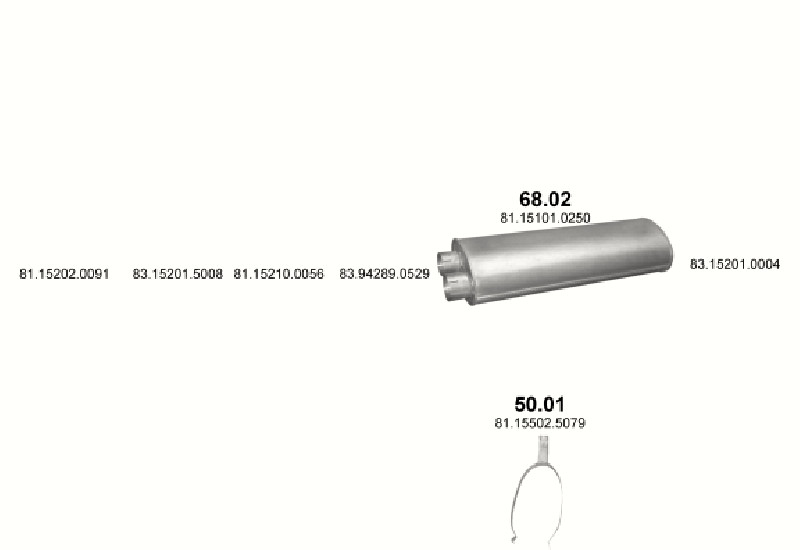 Schéma výfukového systému MAN HOCL 6.9 – 18.220/18.230/18.250 A60 D0826 LOH – sestava 2