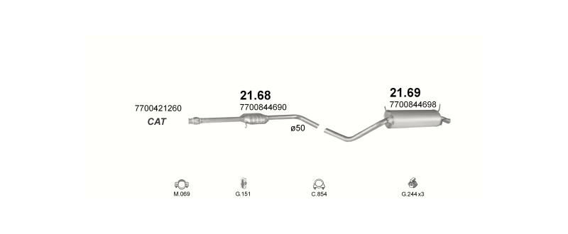 Schéma výfukového systému RENAULT MEGANE I 1.6 – 1.6e – sestava 1