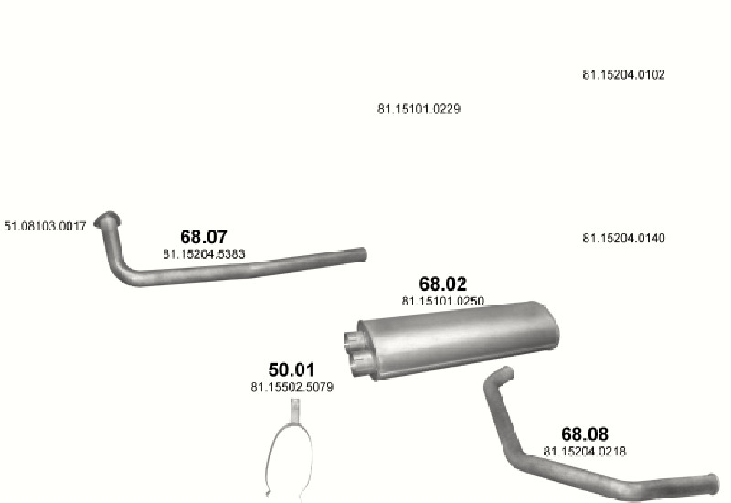 Schéma výfukového systému MAN M90 6.9 – D0826 ; M01/M02/M03/M04/M05/M06/M09/M10 – sestava 1