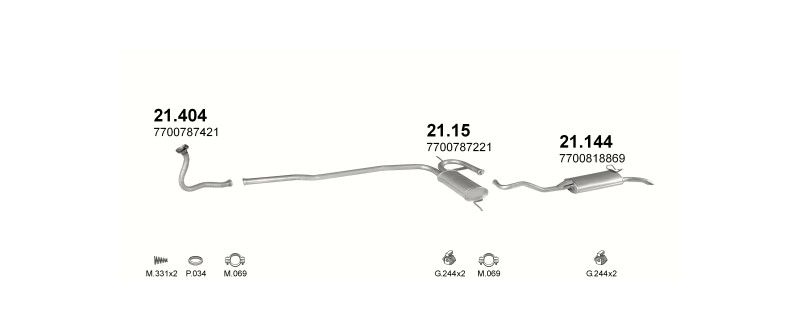 Schéma výfukového systému RENAULT R19 1.9 D – RL, RN, RT, CHAMADE – sestava 2