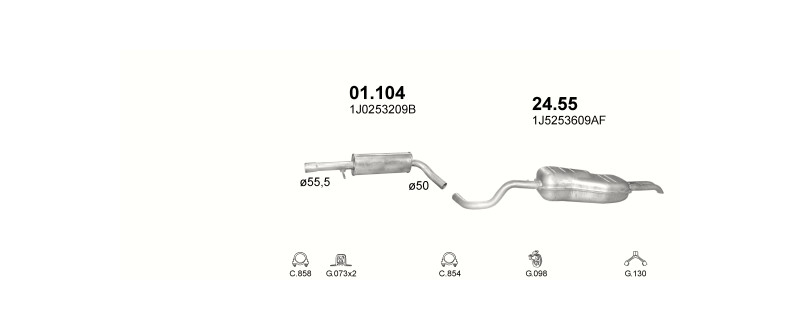 Schéma výfukového systému VOLKSWAGEN GOLF IV 2.0 – 2.0i