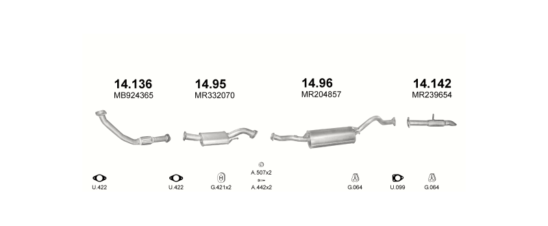 Schéma výfukového systému MITSUBISHI PAJERO 2.5 D – 2.5 TDiC 8V – sestava 1