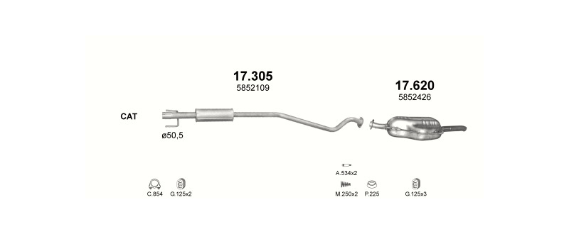 Schéma výfukového systému OPEL ASTRA G 1.7 D – 1.7 DTL Turbo Diesel – sestava 2