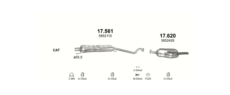 Schéma výfukového systému OPEL ASTRA G 2.0 D – 2.0 Di Turbo Diesel