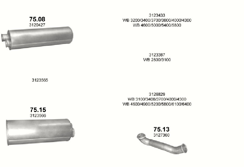 Schéma výfukového systému VOLVO FL 6 5.4 – 4X2 612/613/614/615 – sestava 4
