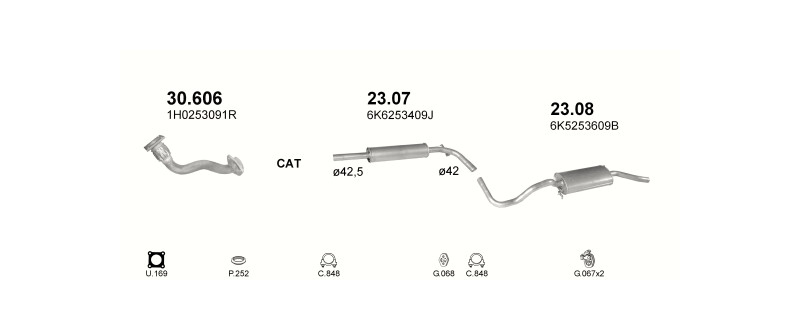 Schéma výfukového systému SEAT CORDOBA 1.9 D – 1.9 Diesel – sestava 1
