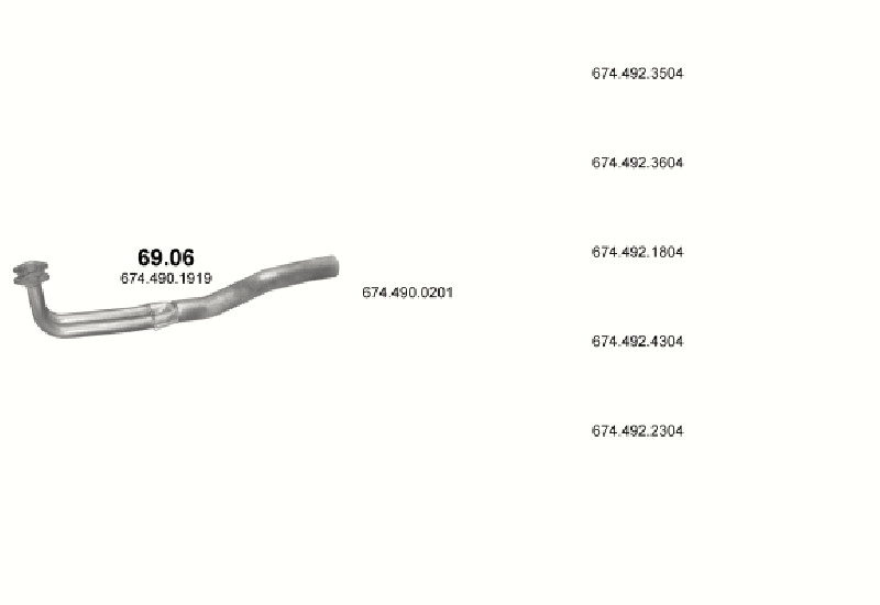 Schéma výfukového systému MERCEDES 6-9 T 814 F – WB 3150/3700/4250 – sestava 2