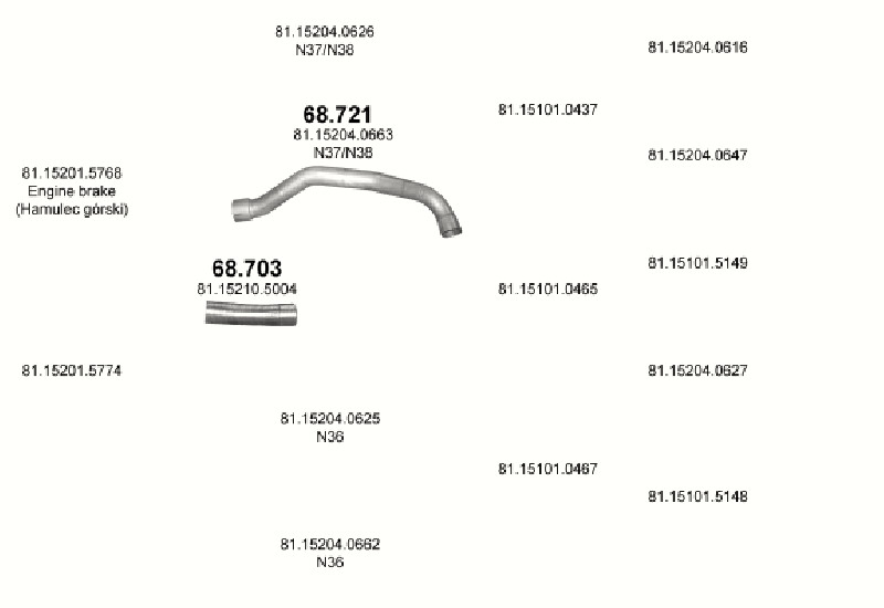 Schéma výfukového systému MAN TGM 6.9 – D0836 LFL ; N36/N37/N38