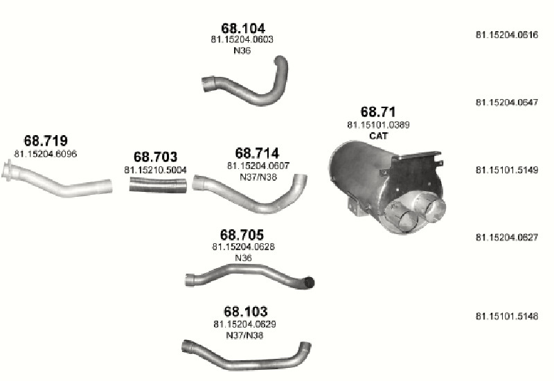 Schéma výfukového systému MAN TGM 6.9 – D0836 LFL ; N36/N37/N38