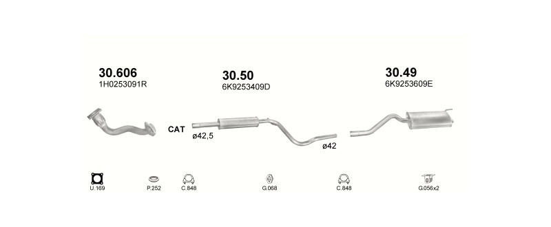 Schéma výfukového systému SEAT INCA 1.9 D – 1Y