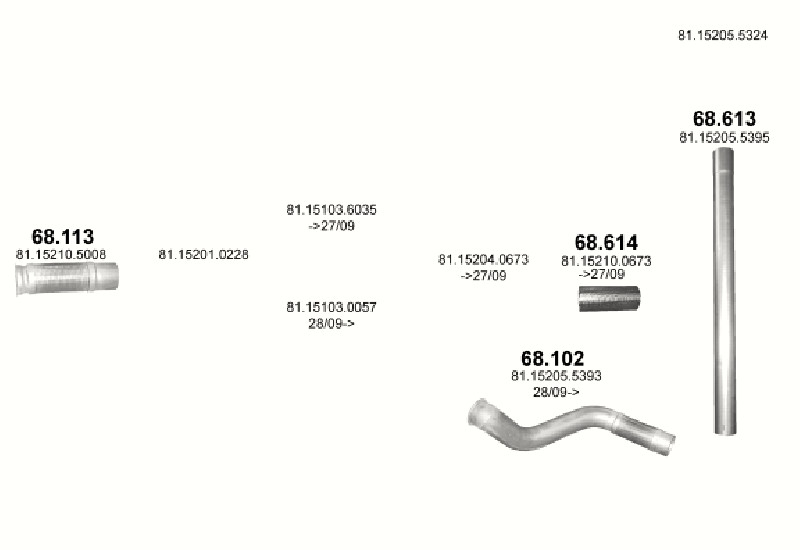 Schéma výfukového systému MAN TGS 10.5 – D2066 LF 8X2 / 8X4 / 8X6