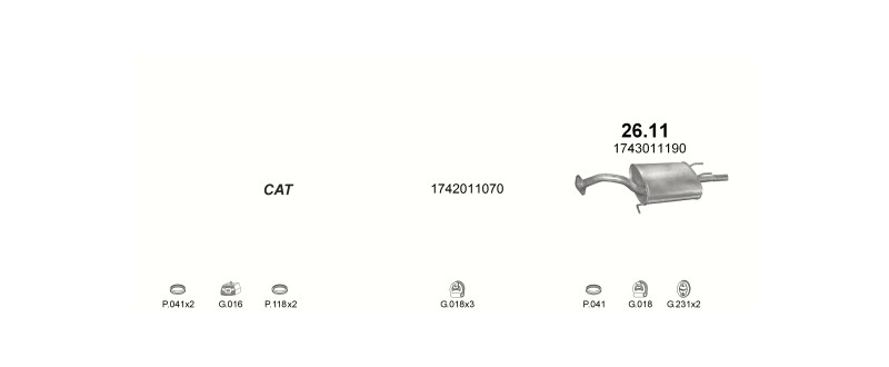 Schéma výfukového systému TOYOTA COROLLA 1.3 – 1.3 12V 2-WAY CAT