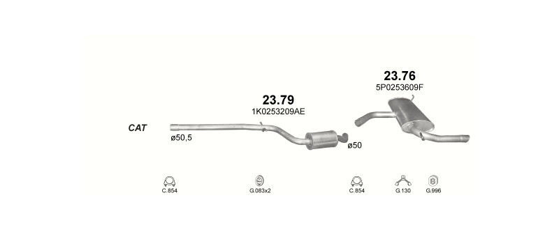 Schéma výfukového systému SEAT LEON 1.4 – 1.4i 16V