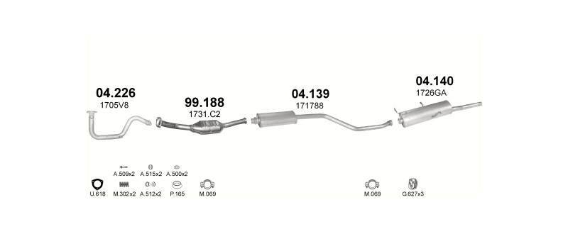 Schéma výfukového systému CITROEN XSARA 1.4 – 1.4i – sestava 2