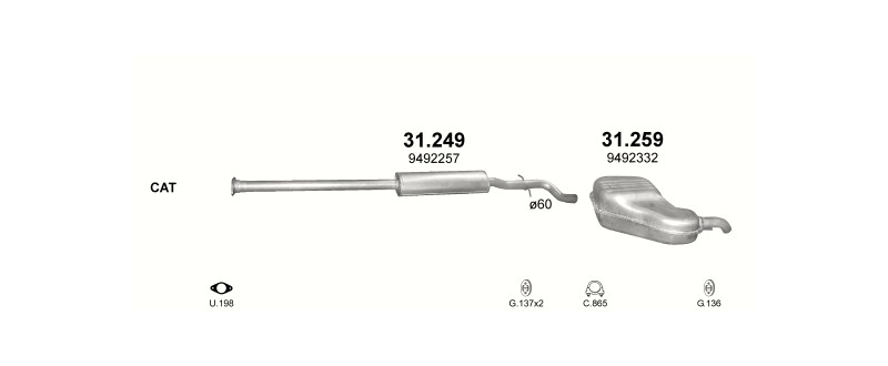 Schéma výfukového systému VOLVO S80 2.4 – 2.4i – sestava 1