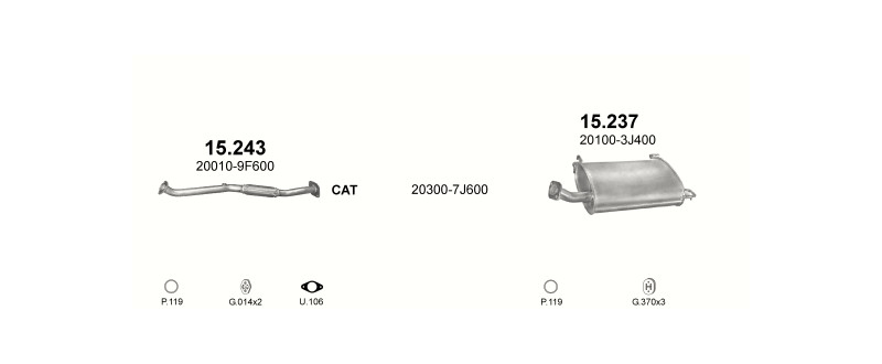 Schéma výfukového systému NISSAN PRIMERA 1.8 – 1.8i 16V – sestava 2