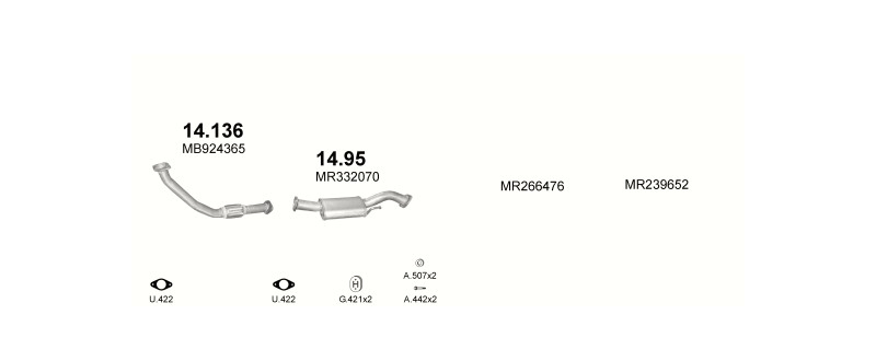 Schéma výfukového systému MITSUBISHI PAJERO 2.5 D – 2.5 TDiC 8V – sestava 2