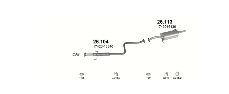 Schéma výfukového systému TOYOTA COROLLA 1.3 – 1.3i 16V